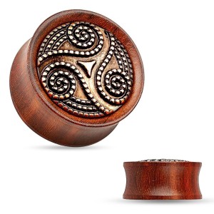 Dřevěný plug do ucha Rose Wood s ornamenty