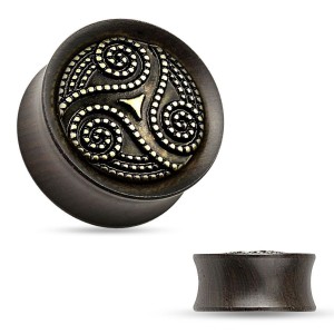 Dřevěný plug do ucha Ebony Wood s ornamenty