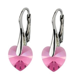 Stříbrné náušnice srdíčka s krystaly Crystals from Swarovski®, Rose