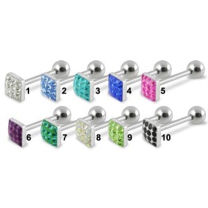 Piercing do jazyku činka se Swarovski krystalky kostka PJ01182