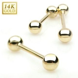 Zlatý piercing do jazyka, tyčka 1,6 mm - Au 585/1000