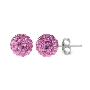 Stříbrné náušnice 6mm kuličky Crystals from Swarovski® Pink