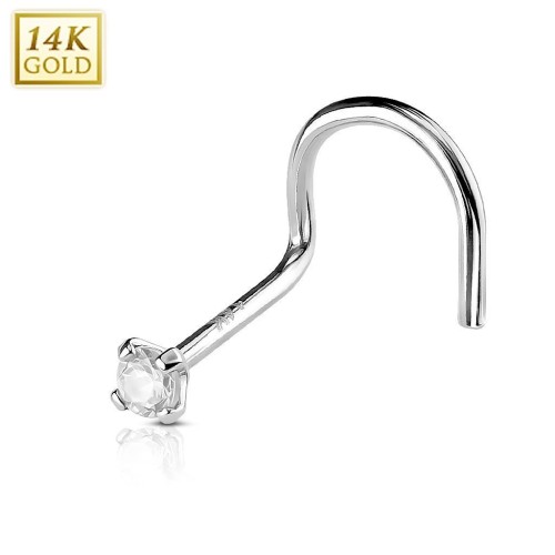 Zlatý piercing do nosu, Au 585/1000 - kamínek 2 mm (čirá)