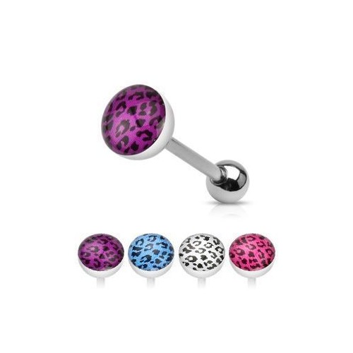 Piercing do jazyka leopardí vzor (modrá, 1,6 x 16 mm)