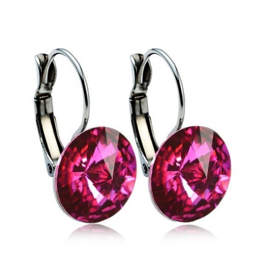 Ocelové náušnice s krystaly Swarovski® 12 mm, FUCHSIA