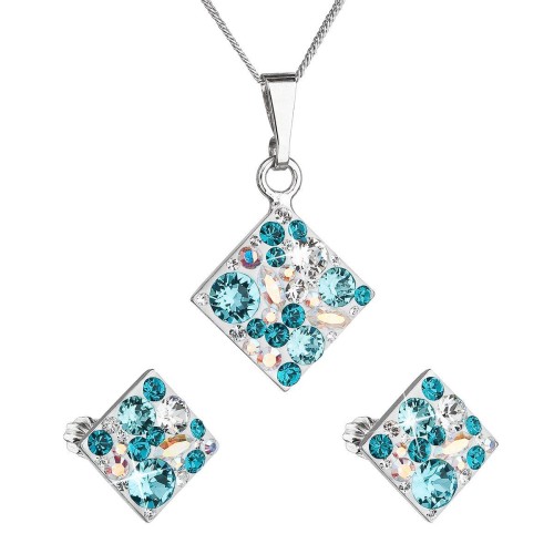 Sada šperků s krystaly Swarovski náušnice, řetízek a přívěsek modrý kosočtverec 39126.3 turquoise