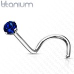 Zahnutý piercing do nosu - titan, kamínek 2 mm (černá)