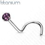 Zahnutý piercing do nosu - titan, kamínek 2 mm (černá)