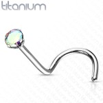 Zahnutý piercing do nosu - titan, kamínek 2 mm (černá)