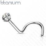 Zahnutý piercing do nosu - titan, kamínek 2 mm (černá)