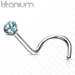 Zahnutý piercing do nosu - titan, kamínek 2 mm (černá)