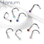 Zahnutý piercing do nosu - titan, kamínek 2 mm (černá)