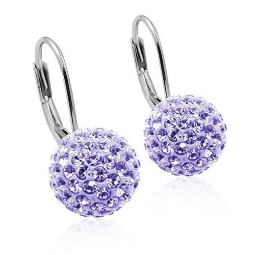 Stříbrné náušnice koule 8 mm s krystaly Crystals from Swarovski® Light Amethyst