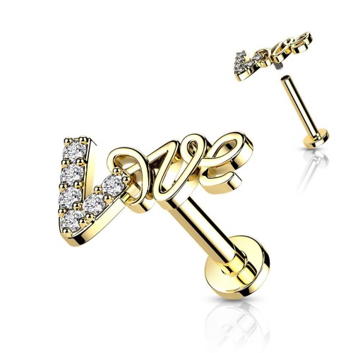 Zlacený piercing do brady Love (1,2 x 6 mm)