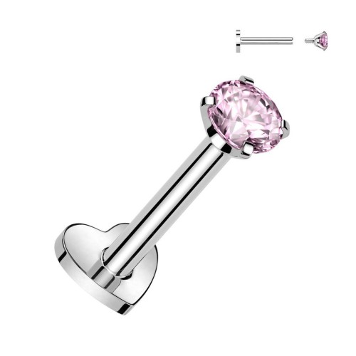 Piercing do brady TITAN, růžový kámen (1,2 x 6 mm)