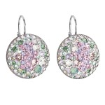 Stříbrné náušnice visací s krystaly Swarovski mix barev kulaté 31161.3 sakura