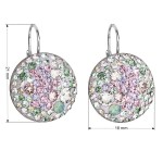 Stříbrné náušnice visací s krystaly Swarovski mix barev kulaté 31161.3 sakura