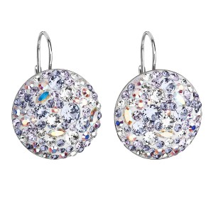 Stříbrné náušnice visací s krystaly Swarovski fialové kulaté 31161.3 violet