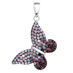 Stříbrný přívěsek s krystaly Swarovski mix barev motýl 34192.3 magic violet