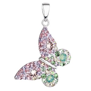 Stříbrný přívěsek s krystaly Swarovski mix barev motýl 34192.3 sakura