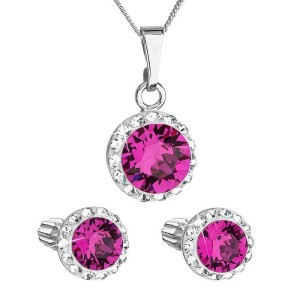 Sada šperků s krystaly Swarovski náušnice a přívěsek růžové kulaté 39352.3 fuchsia