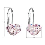 Stříbrné náušnice visací s krystaly Swarovski růžové srdce 31125.9