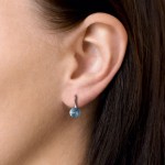 Stříbrné náušnice visací s krystaly Swarovski modré kulaté 31230.3 aquamarine