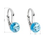 Stříbrné náušnice visací s krystaly Swarovski modré kulaté 31230.3 aquamarine