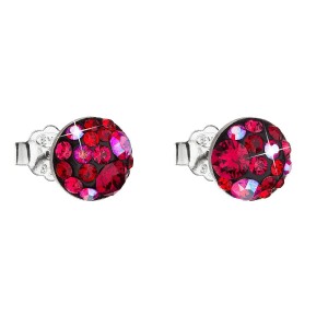 Stříbrné náušnice pecka s krystaly Swarovski červené kulaté 31136.3 cherry