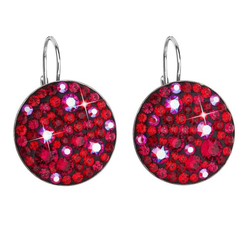 Stříbrné náušnice visací s krystaly Swarovski červené kulaté 31161.3 cherry