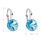 Stříbrné náušnice visací s krystaly Swarovski modré kulaté 31229.3 aqua