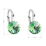 Stříbrné náušnice visací s krystaly Swarovski zelené kulaté 31229.3 chrysolite