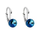 Stříbrné náušnice visací s krystaly Swarovski modré kulaté 31230.5 bermuda blue