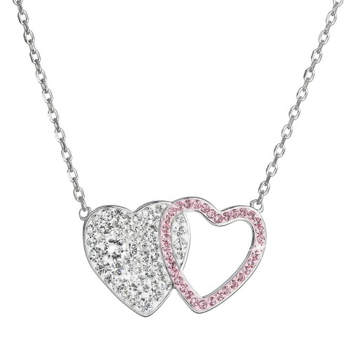 Stříbrný náhrdelník dvojité srdce se Swarovski krystaly 32079.3 lt.rose