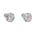 Stříbrné náušnice pecka s krystaly Swarovski mix barev kulaté 31336.3 sakura