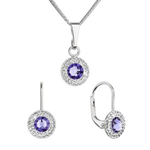 Sada šperků s krystaly Swarovski náušnice a přívěsek fialové kulaté 39109.3 tanzanite