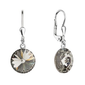 Stříbrné náušnice visací s krystaly Swarovski šedé kulaté 71144.3 bl.diamond